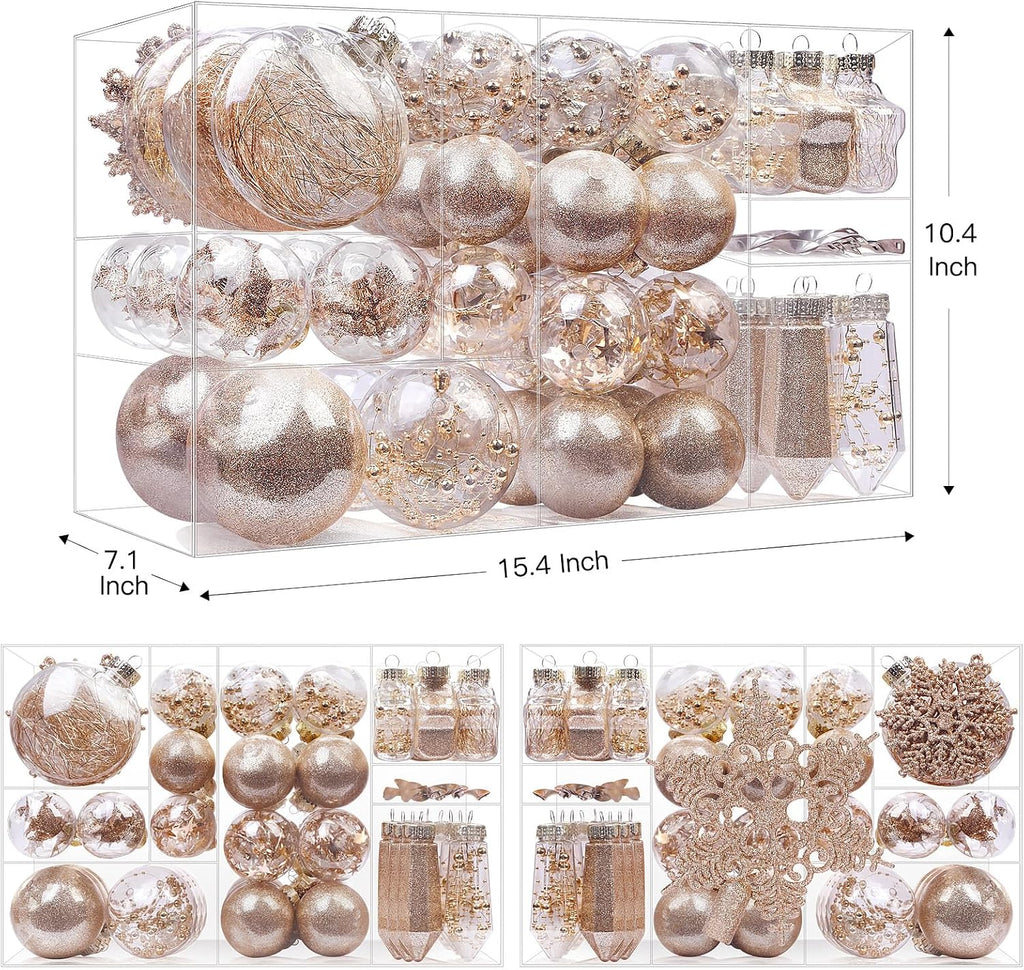 86PCS Christmas Tree Ornaments Clear Set,Shatterproof and Clear Plastic Baubles for Xmas Tree Decor, Holiday Wedding