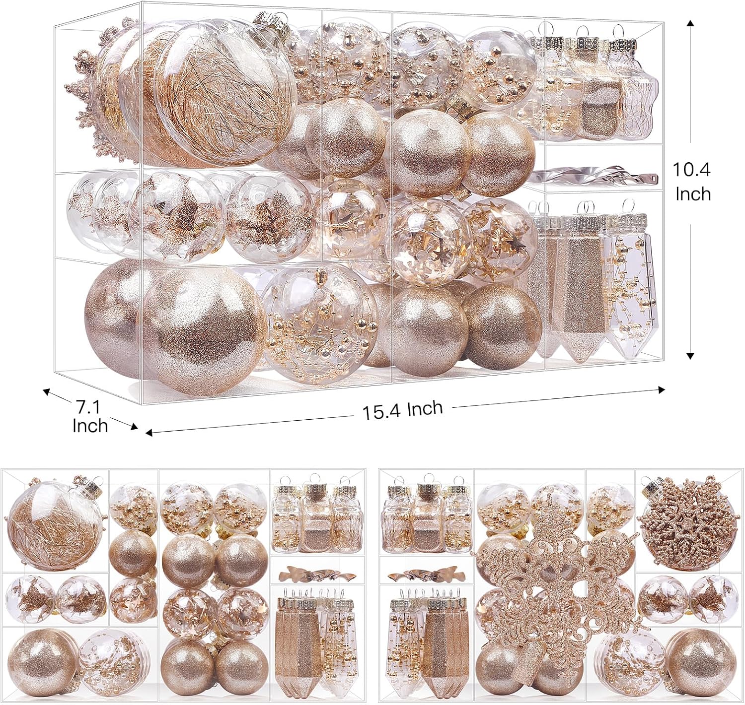 86PCS Christmas Tree Ornaments Clear Set,Shatterproof and Clear Plastic Baubles for Xmas Tree Decor, Holiday Wedding