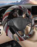 Boho Steering Wheel Cover with Baja Blanket Cloth, Ethnic Style Auto Wheel Cover Made of Coarse Flax, Fits 14 1/2-15