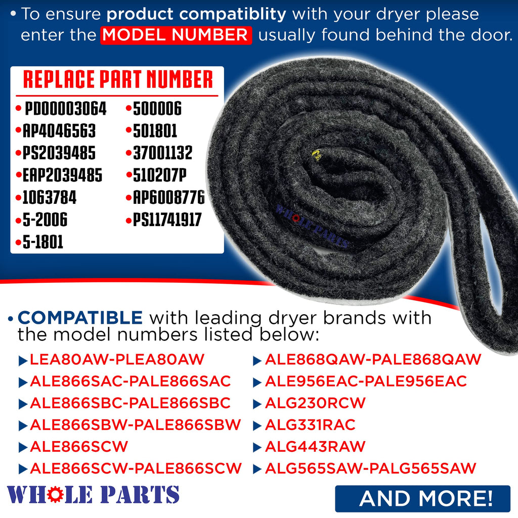 Whole Parts Upgraded Dryer Drum Felt Seal Part# WP37001132