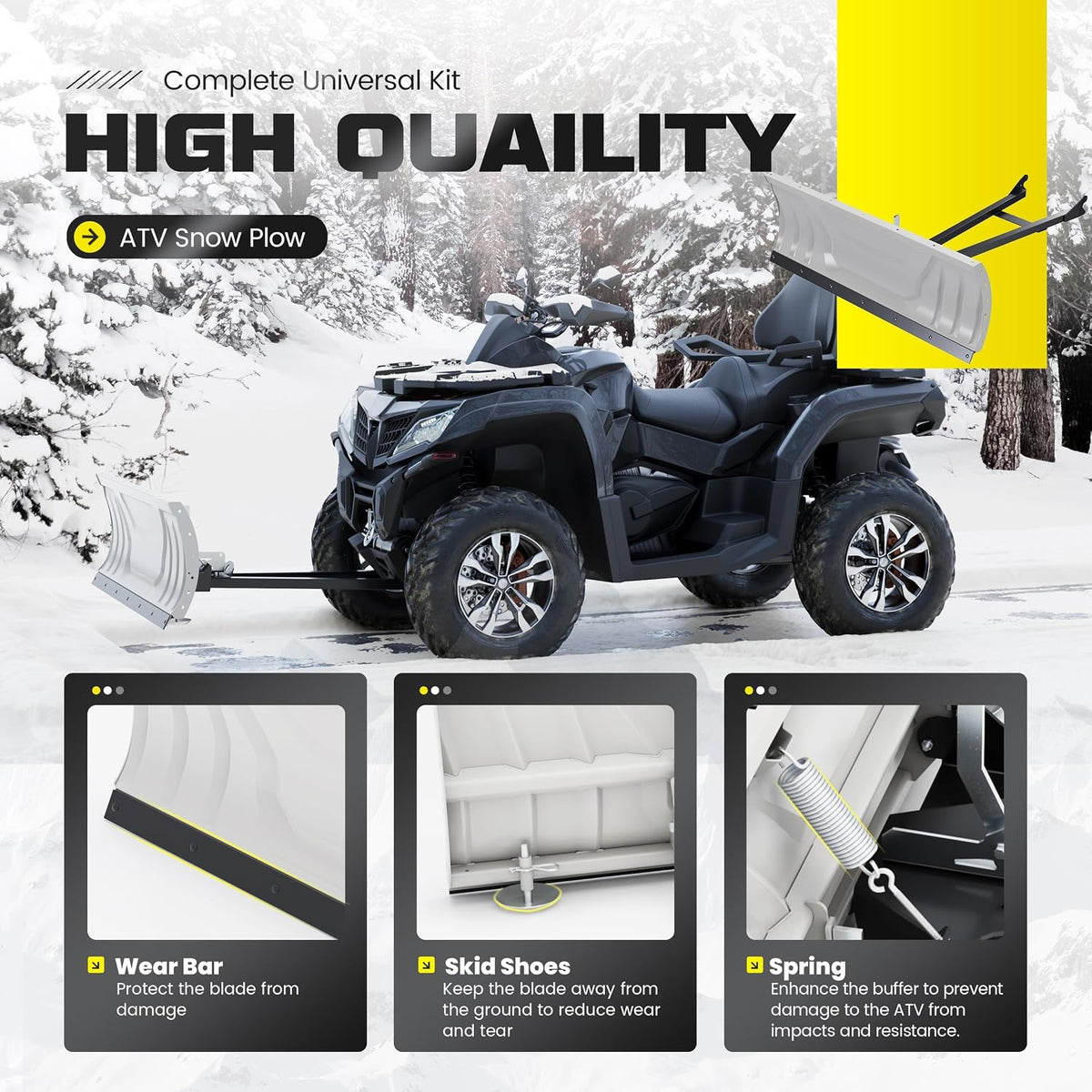 ATV Snow Plow Blade Adjustable 48" Complete Universal Kit Compatible with Honda Kawasaki Polaris (You Will Receive 2