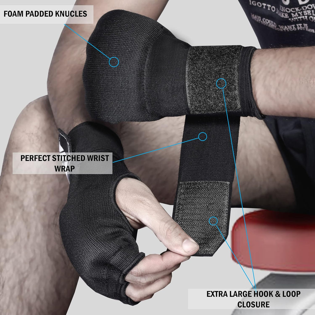 Slip on Boxing Hand Wraps Padded Thick Knuckle Inner Gloves 36 inches Elastic Wrist Strap Quick Wrap Under Mitts for