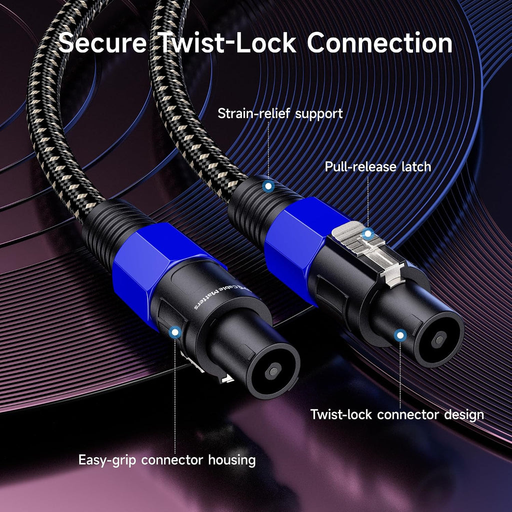 Premium Braided 12AWG Speaker Cable, 25ft | Compatible with Speakon NL4FC Port