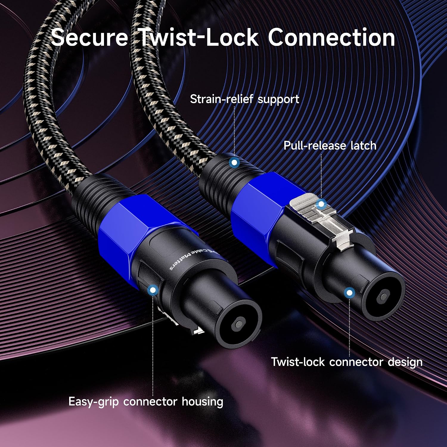 Premium Braided 12AWG Speaker Cable, 25ft | Compatible with Speakon NL4FC Port