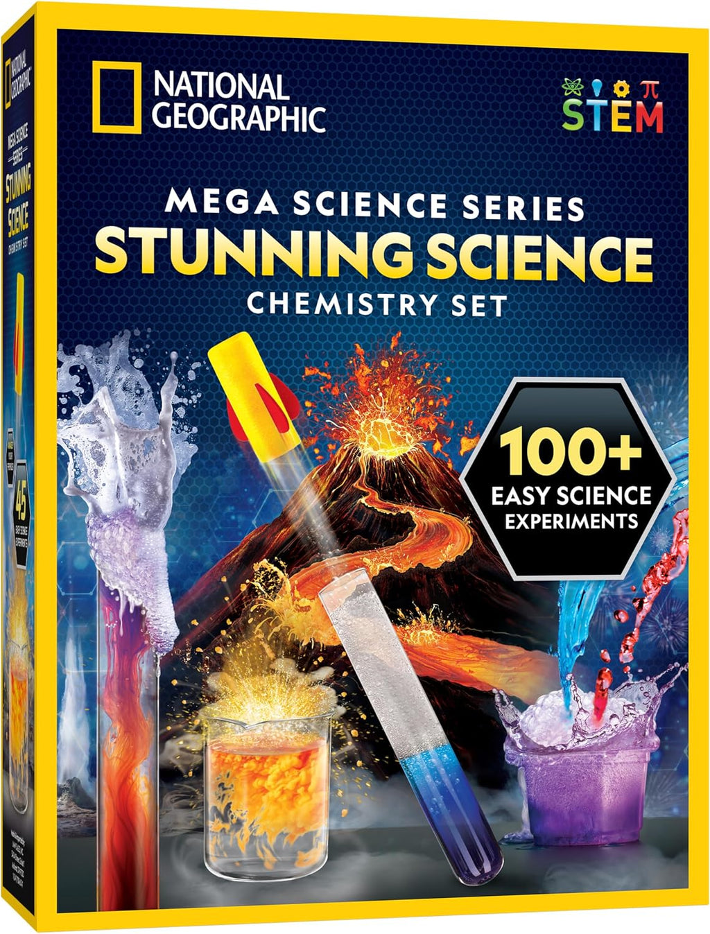 Chemistry Set with 45 Experiments for Kids 8-12 | Volcano Eruption, Geyser and Rocket Activities, Hands-On Chemical