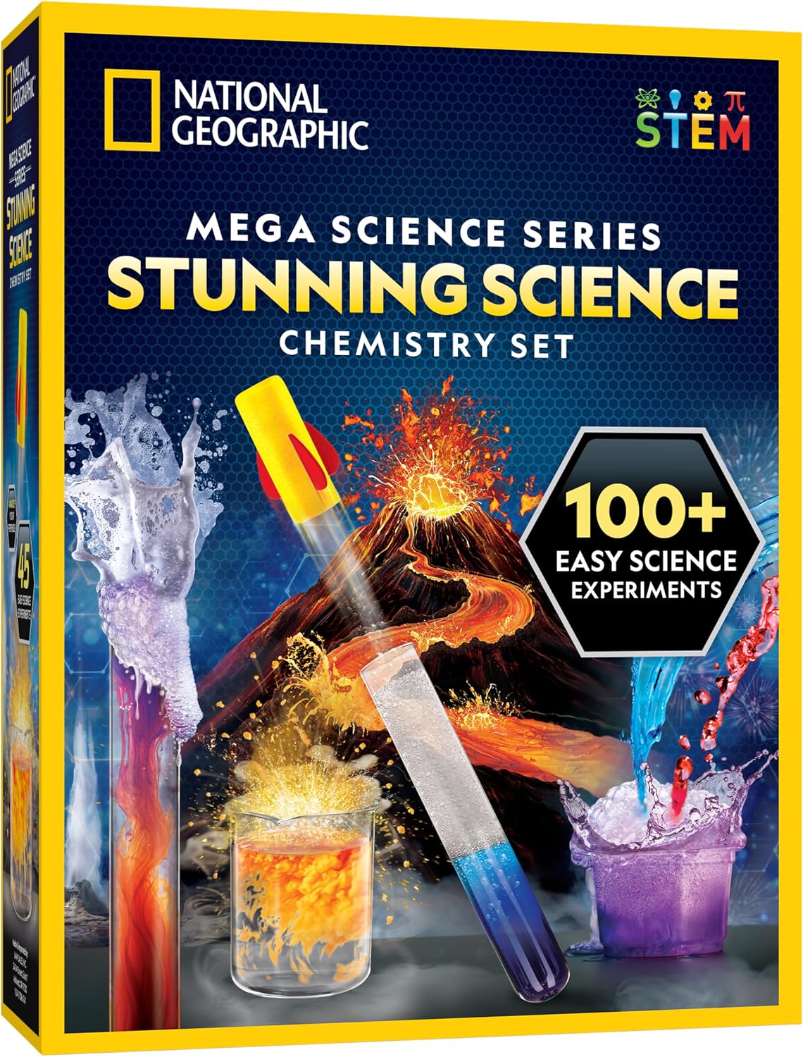 Chemistry Set with 45 Experiments for Kids 8-12 | Volcano Eruption, Geyser and Rocket Activities, Hands-On Chemical