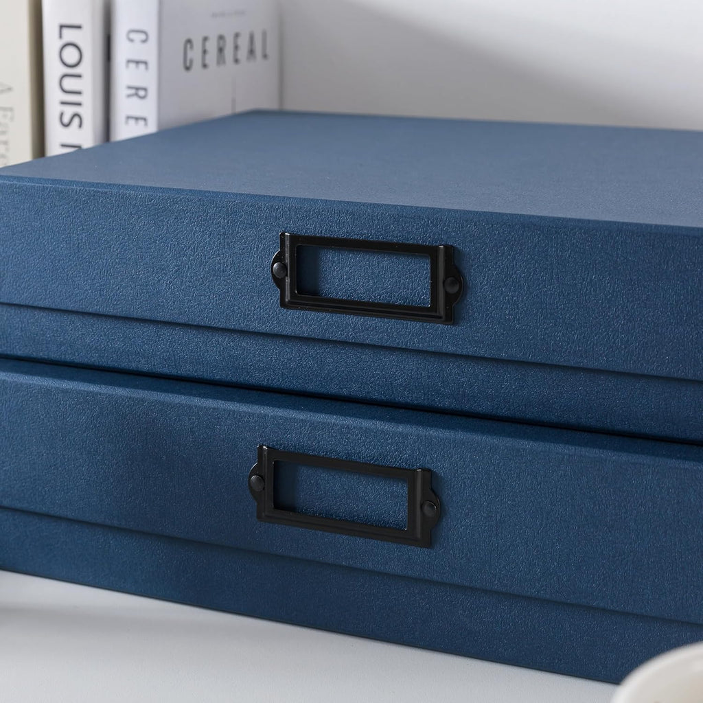 Legal Size Document Storage Boxes with Lids, Set of 2, Blue