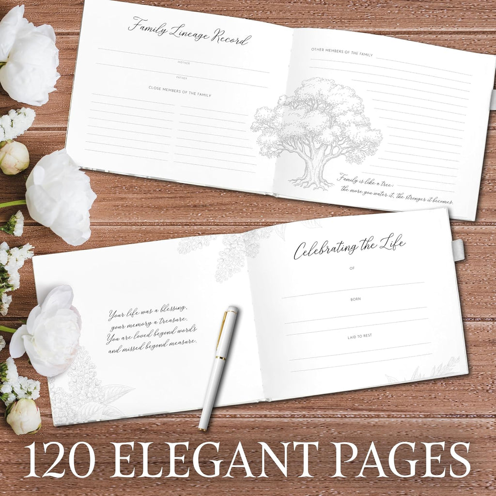 Elegant White Funeral Guest Book , 10 x 8 Inches 120 Pages Guest Book for Funeral , 360 Entries Guest book for