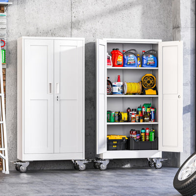 61-Inch Metal Garage Storage Cabinet with Wheels, Locking Doors and Shelves