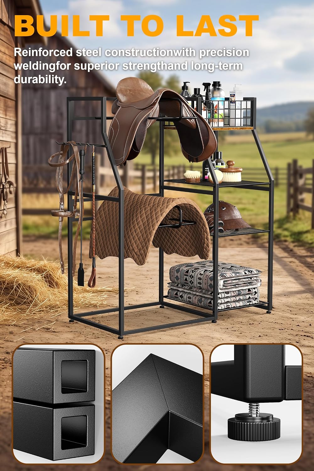 Saddle Rack with Storage, Heavy Duty Stand for Western & English Saddles