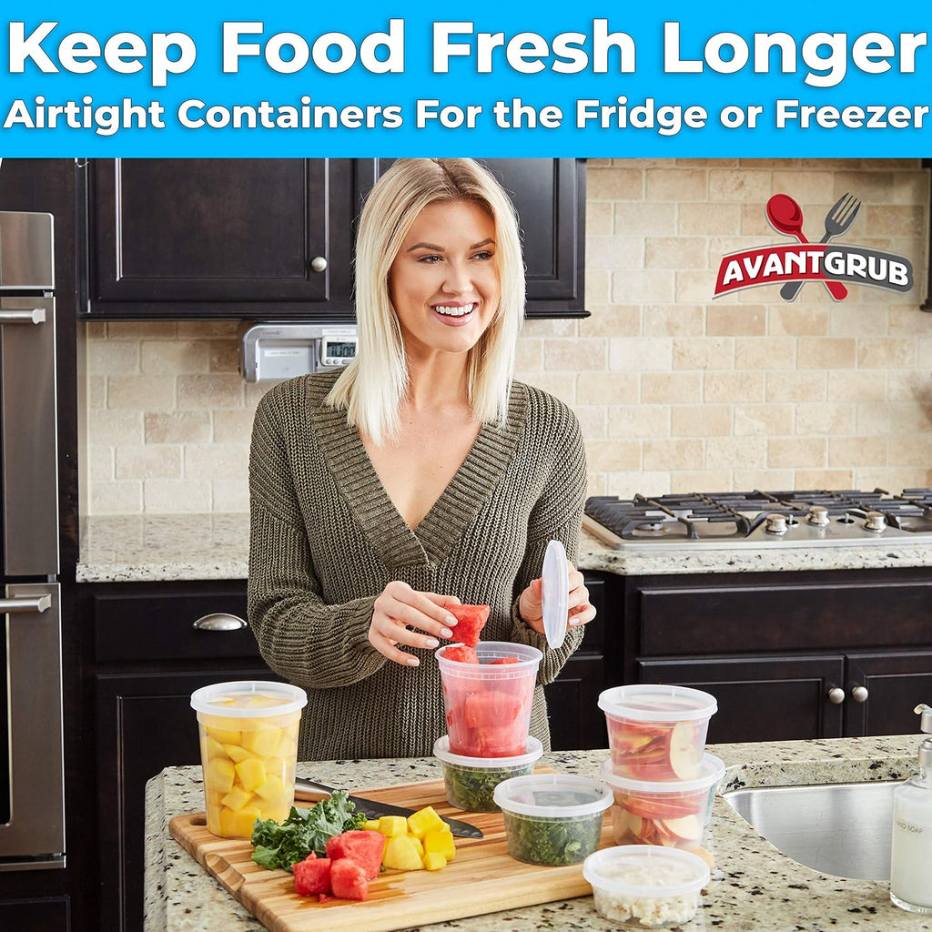 Food Storage Containers, BPA-Free Plastic, Deli Grade with Leakproof Lids, 12ct. Durable 32 Oz Microwave and Freezer