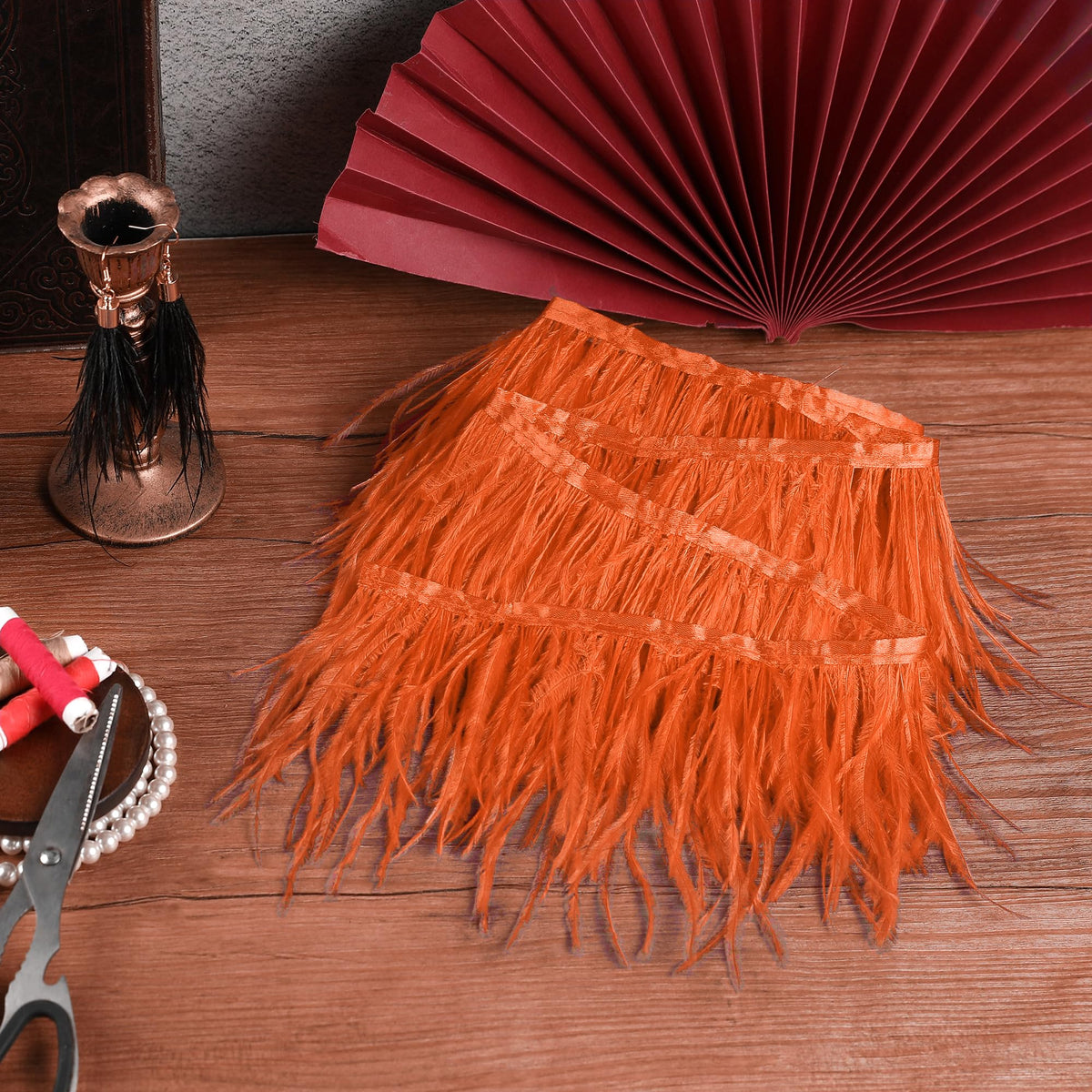 1.5Ply 4-5inch Orange Ostrich Feather Trim for Sewing,2Yards
