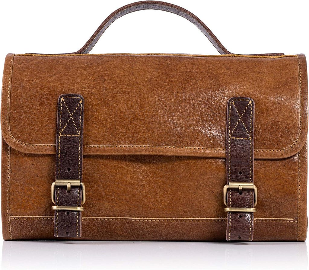 Premium Buffalo Leather Hanging Toiletry Bag Travel Dopp Kit
