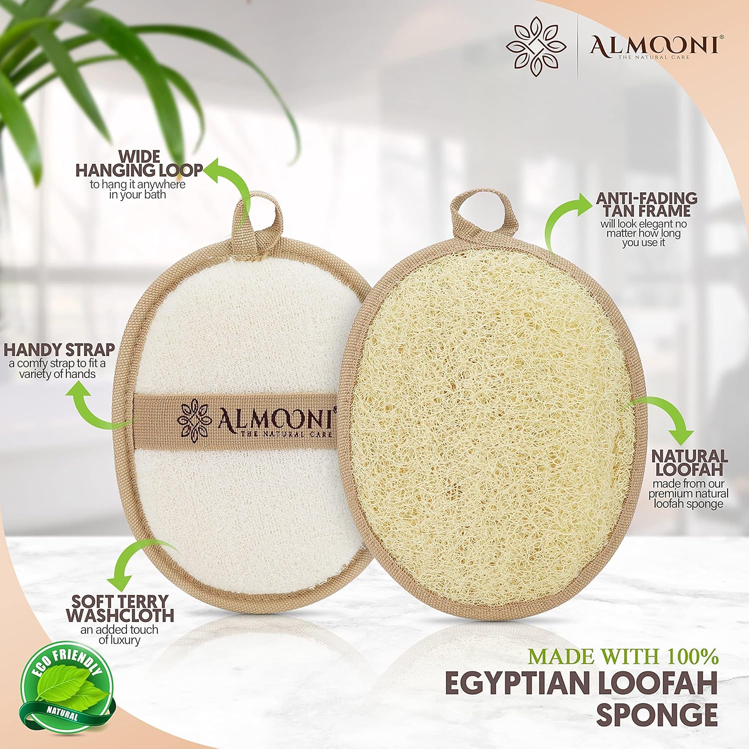 Natural Loofah Exfoliating Body Scrubber, Made with Natural Egyptian Shower Loofah Sponge, Bath Shower Loofah Sponge
