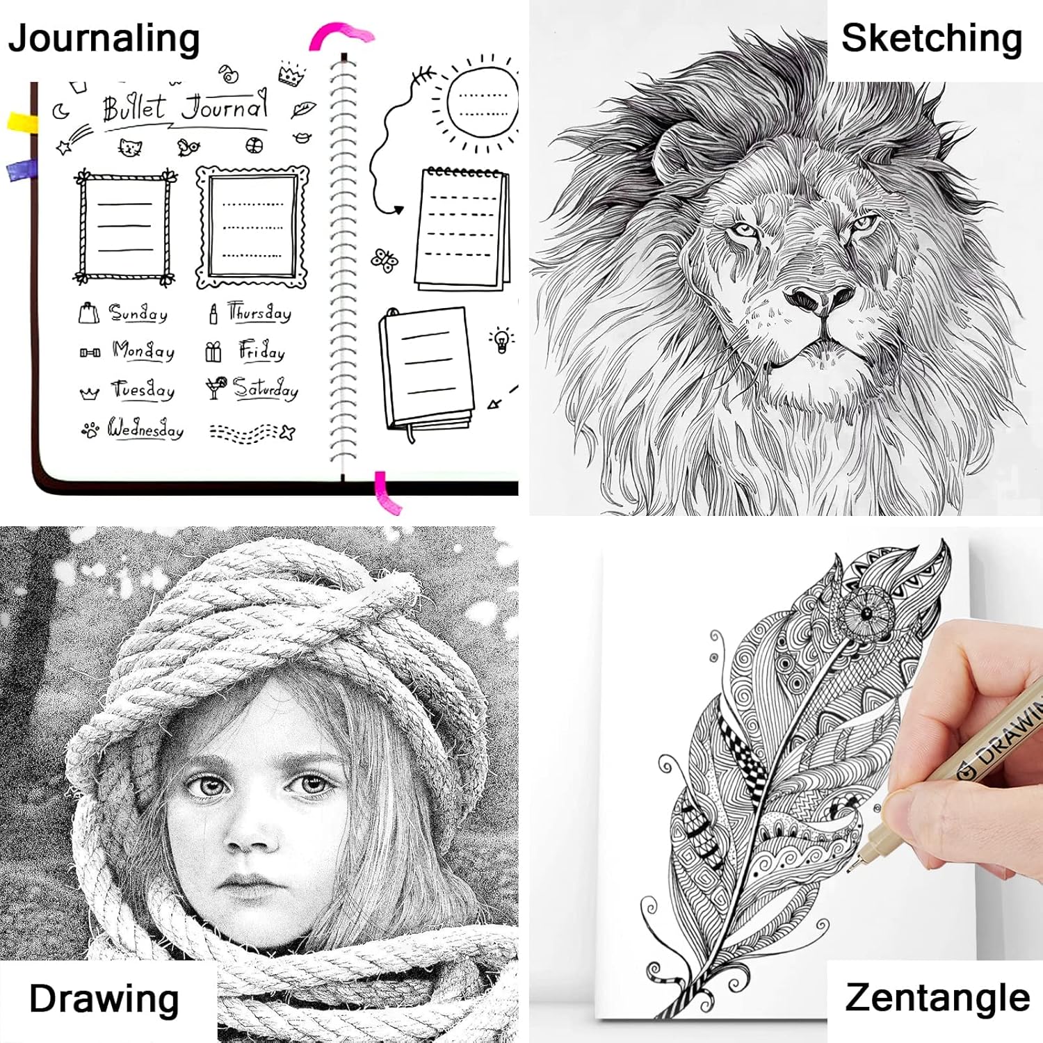 Muchcute Micro Fineliner Drawing Art Pens: 12 Black Fine Line Waterproof Ink Set Artist Supplies Archival Inking