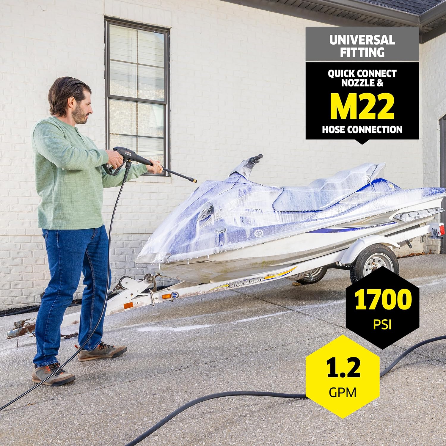 Pressure Washer K1700, CETA Certified, 3 Spray Nozzles, Detergent Tank, for Cars, Driveways, Siding, Patios, 1.2 max.