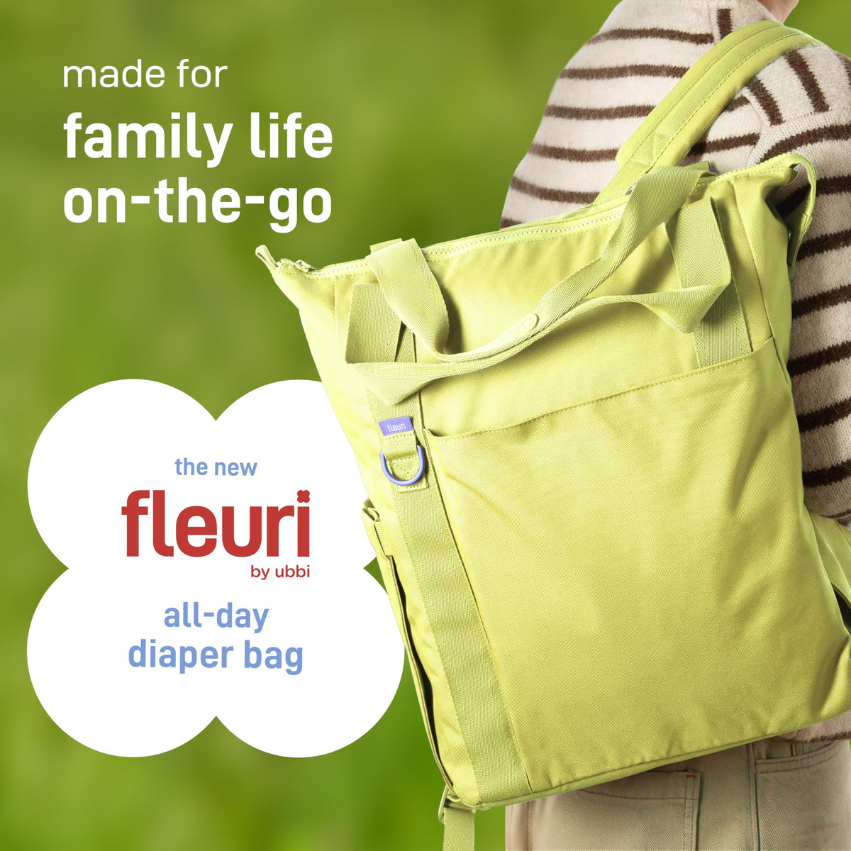 Fleuri All-Day Diaper Bag Backpack, Easy-Clean, Honeydew