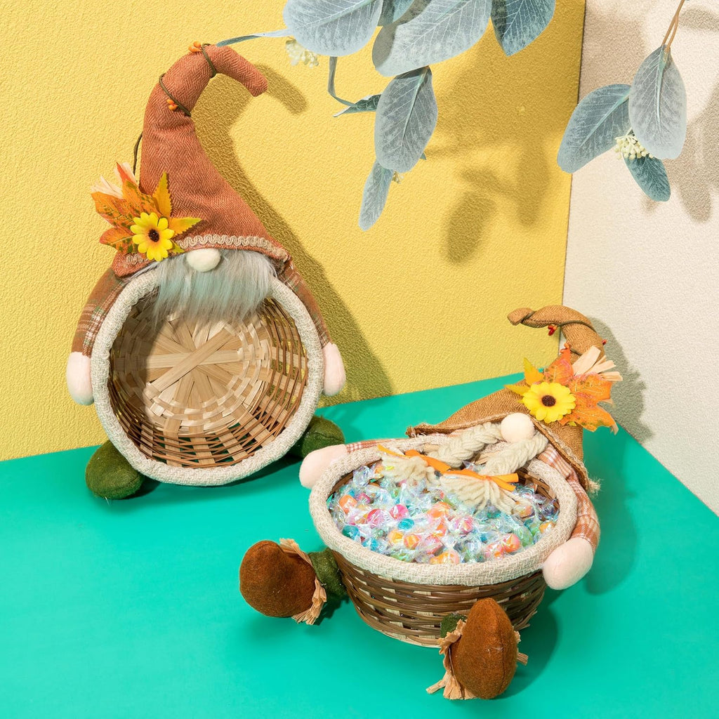Fall Decorations - Thanksgiving Gnome Dolls Set of 2 Harvest Plush Doll with Basket Storage Autumn Boy Girls Gnome