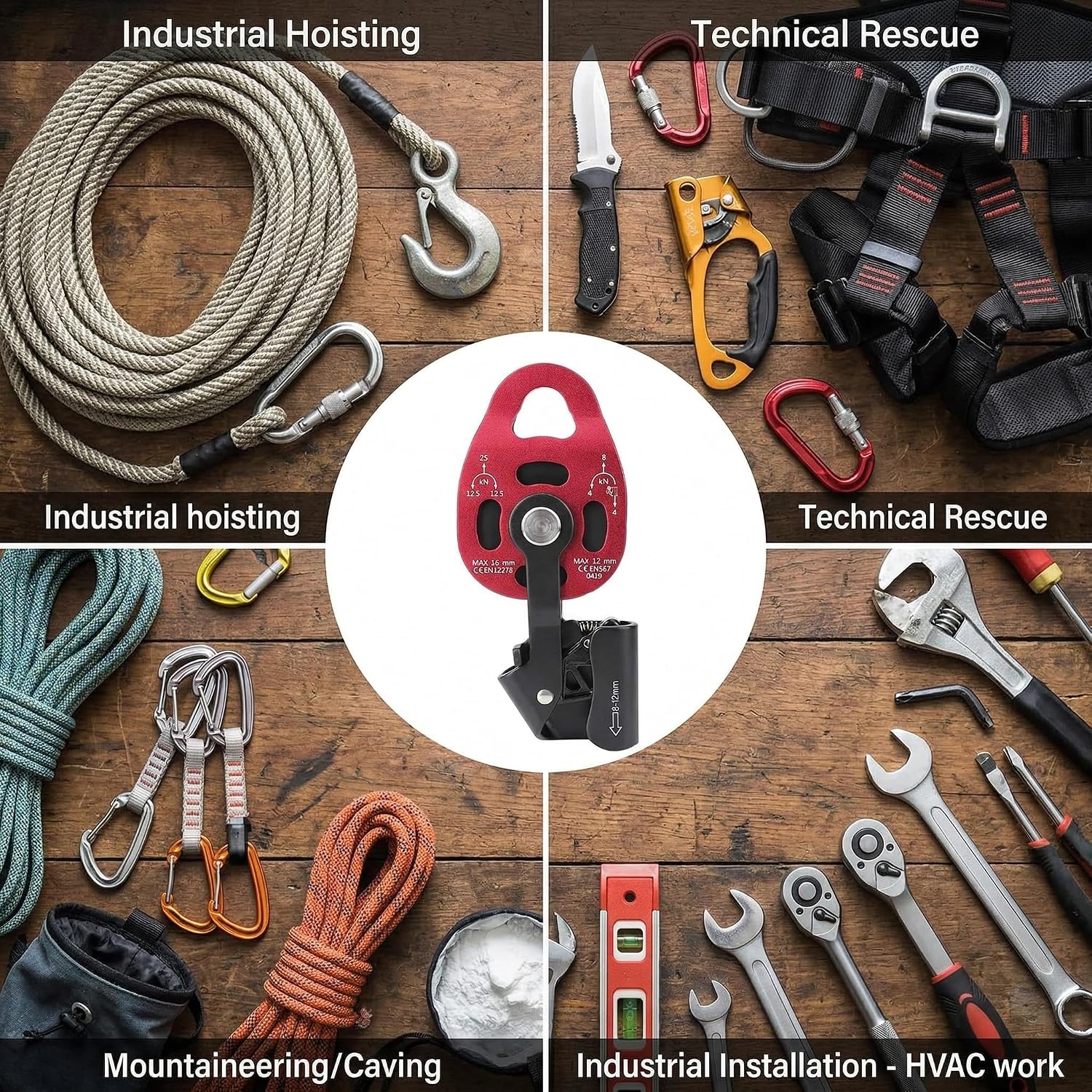 25KN Climbing Pulley Outdoor Rope Pulleys 7075 Aviation Aluminum Heavy Duty Rock Pulleys of Single Swivel