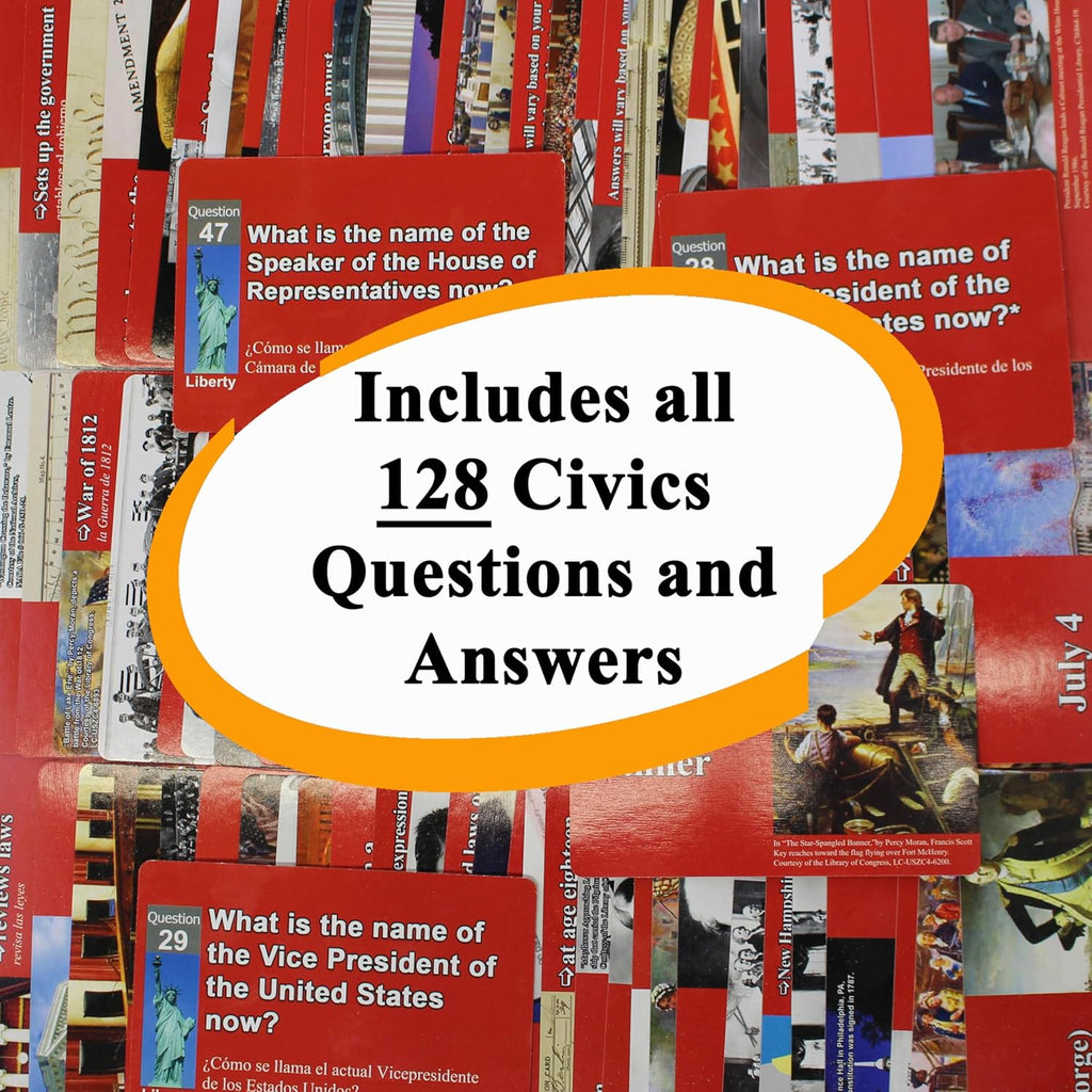 US Citizenship Flash Cards 2026 with 128 Civics Questions and English Literacy Cards for Naturalization Test