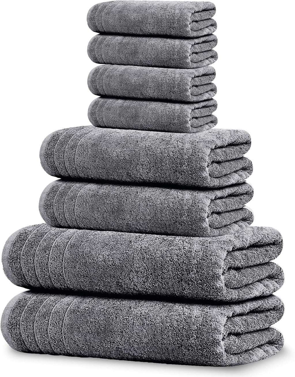 8 Piece Towel Set, 2 XL Bath, 2 Hand, 4 Washcloth, Dark Grey | 100% Cotton, Lighter Weight, Quicker to Dry, Super