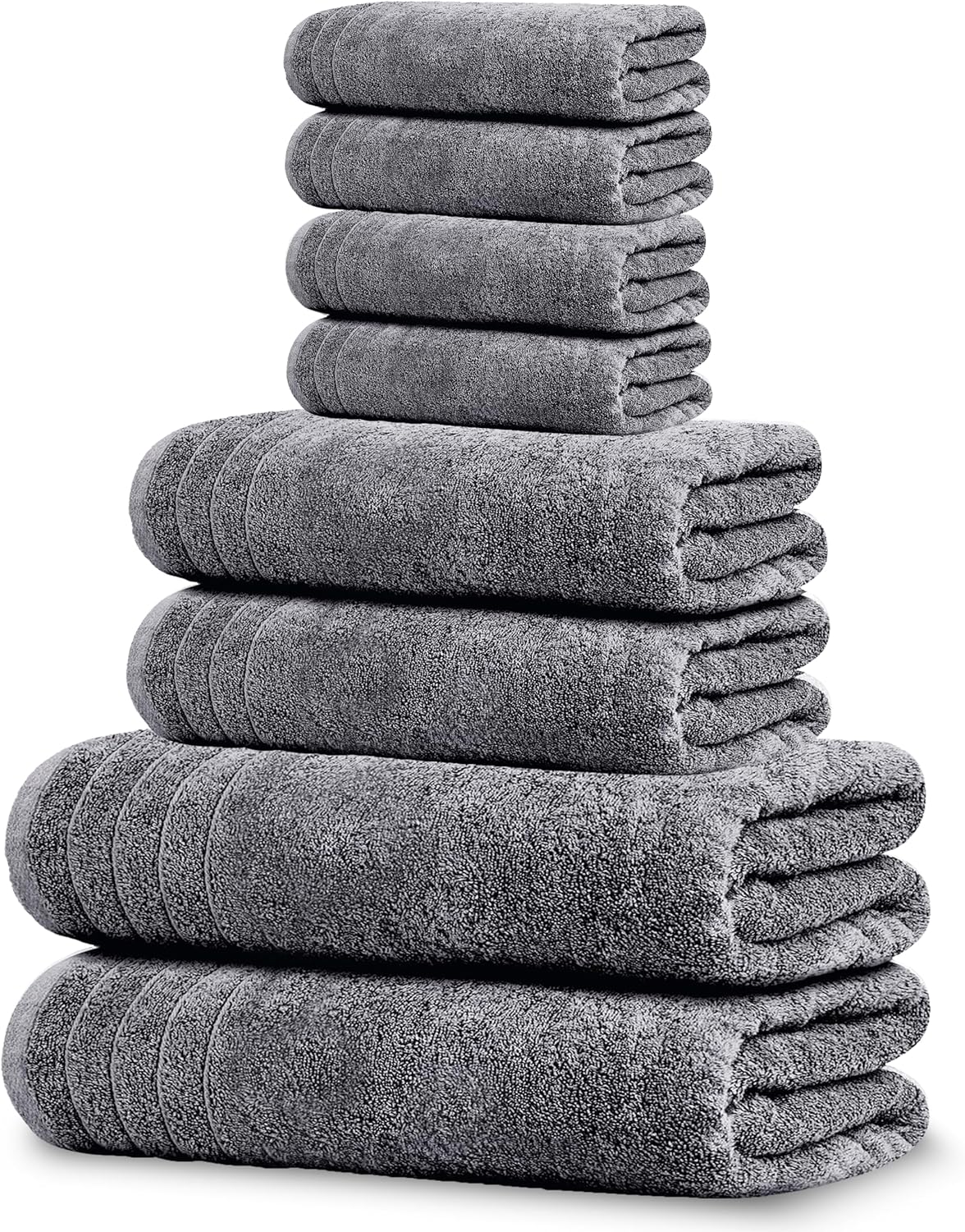 8 Piece Towel Set, 2 XL Bath, 2 Hand, 4 Washcloth, Dark Grey | 100% Cotton, Lighter Weight, Quicker to Dry, Super
