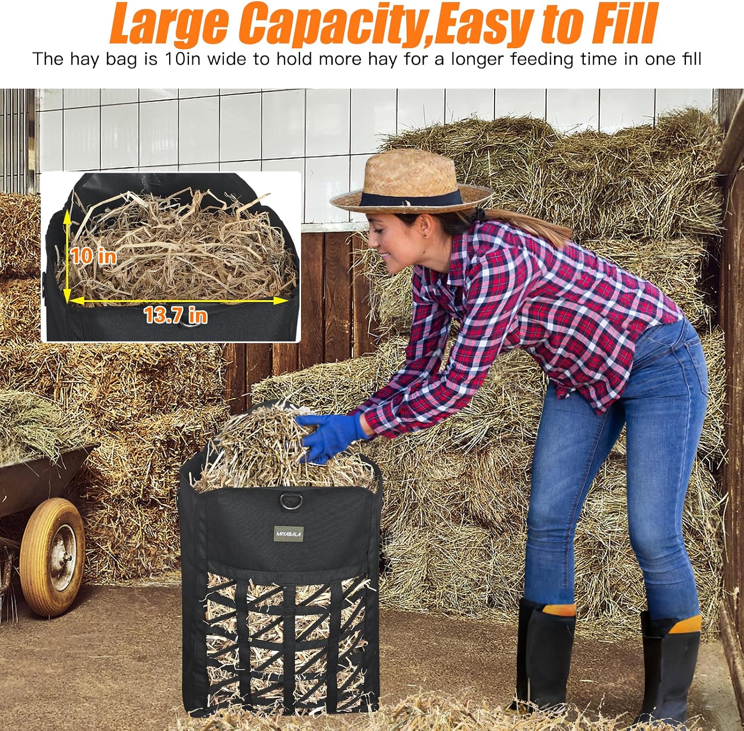 Dual Purpose Feed Horse Hay Bags, 1 Pack Large Black Oxford Fabric
