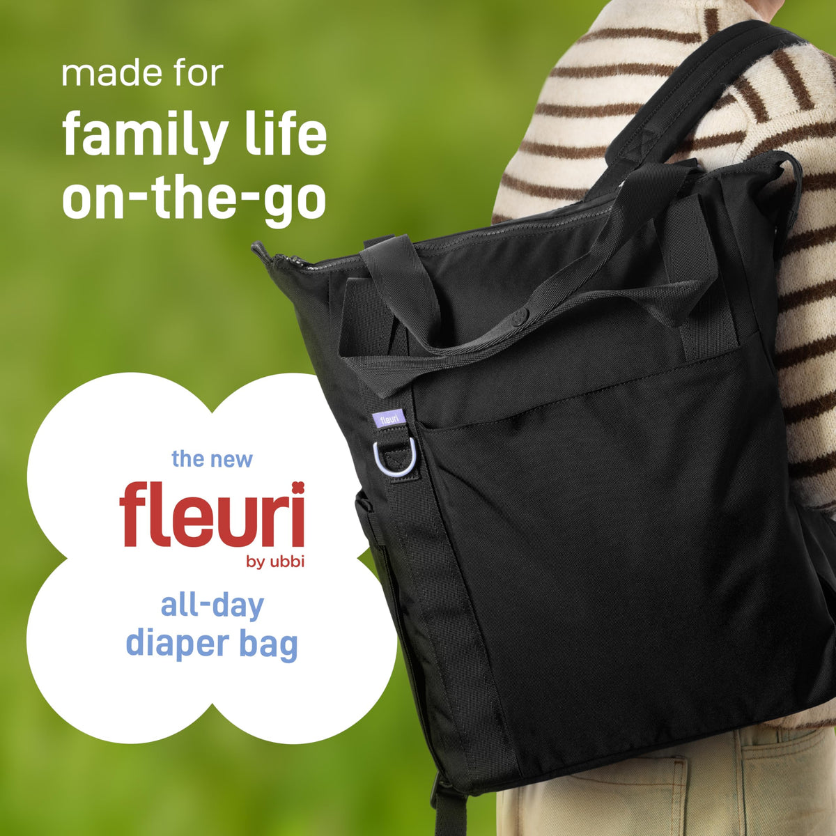 Fleuri All-Day Diaper Bag Backpack, Easy-Clean, Licorice