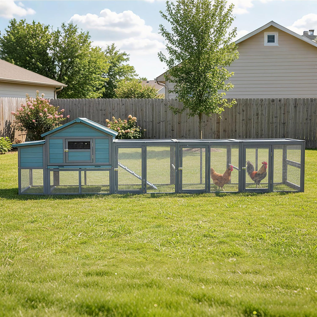 Large Wooden Chicken Coop with Run Blue Gray 141.1 in