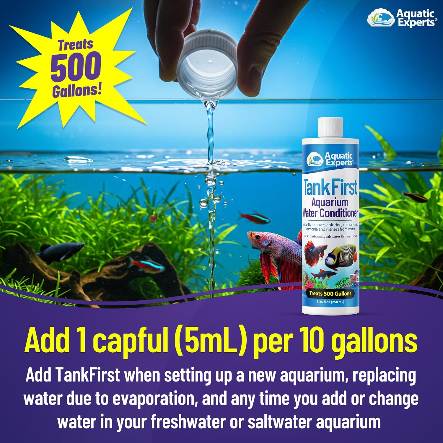 TankFirst Complete Aquarium Water Conditioner - Fish Water Conditioner, Instantly Removes Chlorine, Chloramines, and