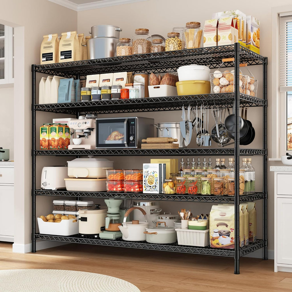 3200LBS Storage Shelves 55.5" W Garage Shelving Heavy Duty 5 Tier Adjustable Wire Shelving Unit Metal Shelving for