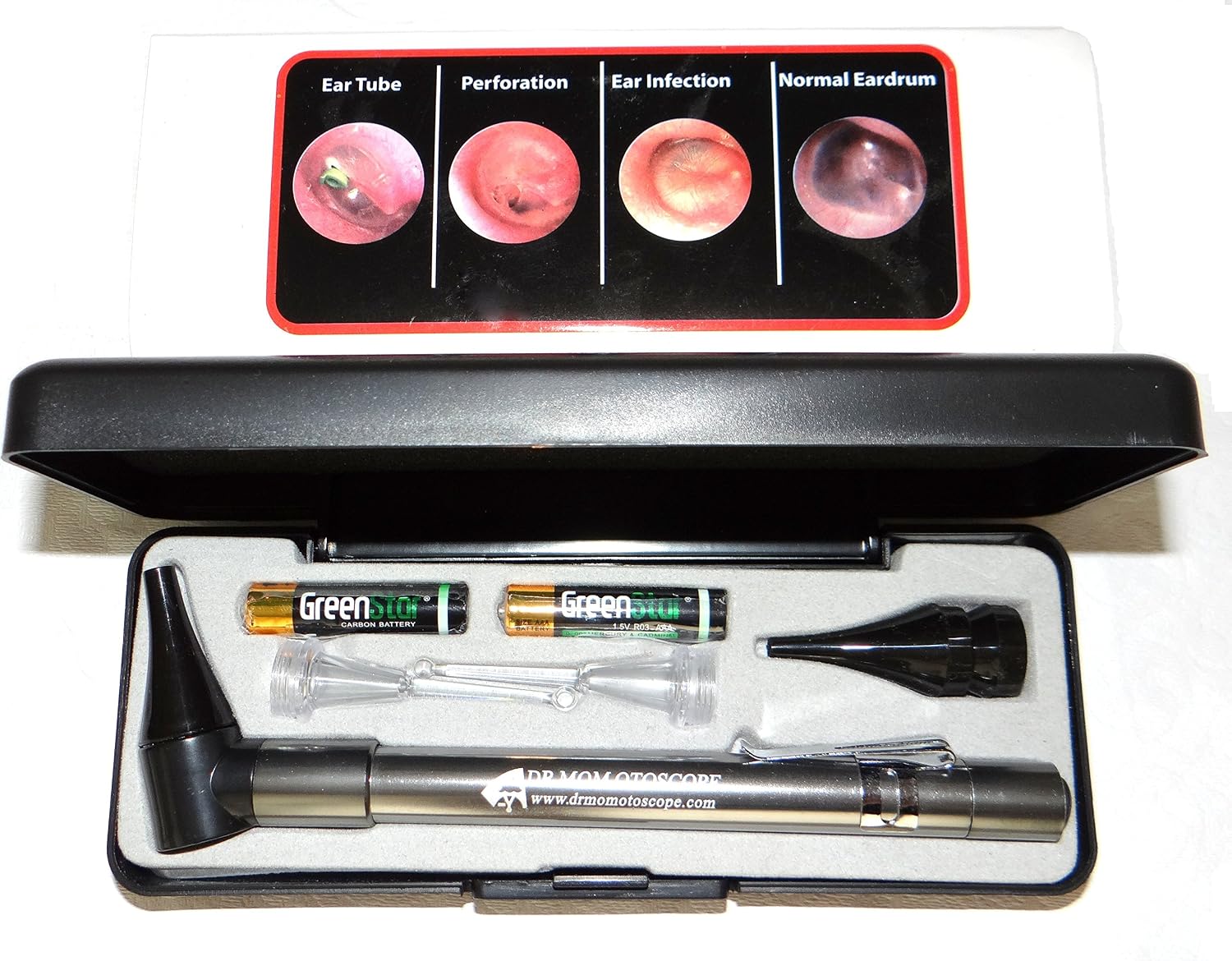 Third Generation Dr Mom Slimline Stainless LED Pocket Otoscope with Soft White Natural Hue Light Spectrum in Hard
