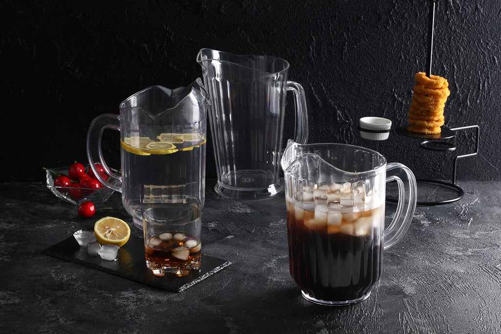 Plastic Restaurant-Grade Water Pitcher with 3 Spouts, 60-Ounce, Clear