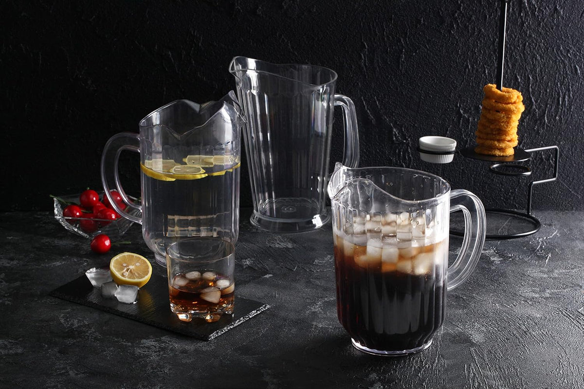 Plastic Restaurant-Grade Water Pitcher with 3 Spouts, 60-Ounce, Clear