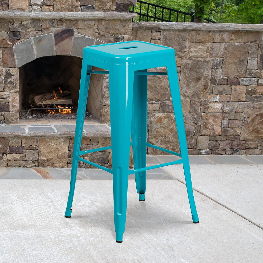 30 in Indoor/Outdoor Backless Barstool, Blue, 4-Pack