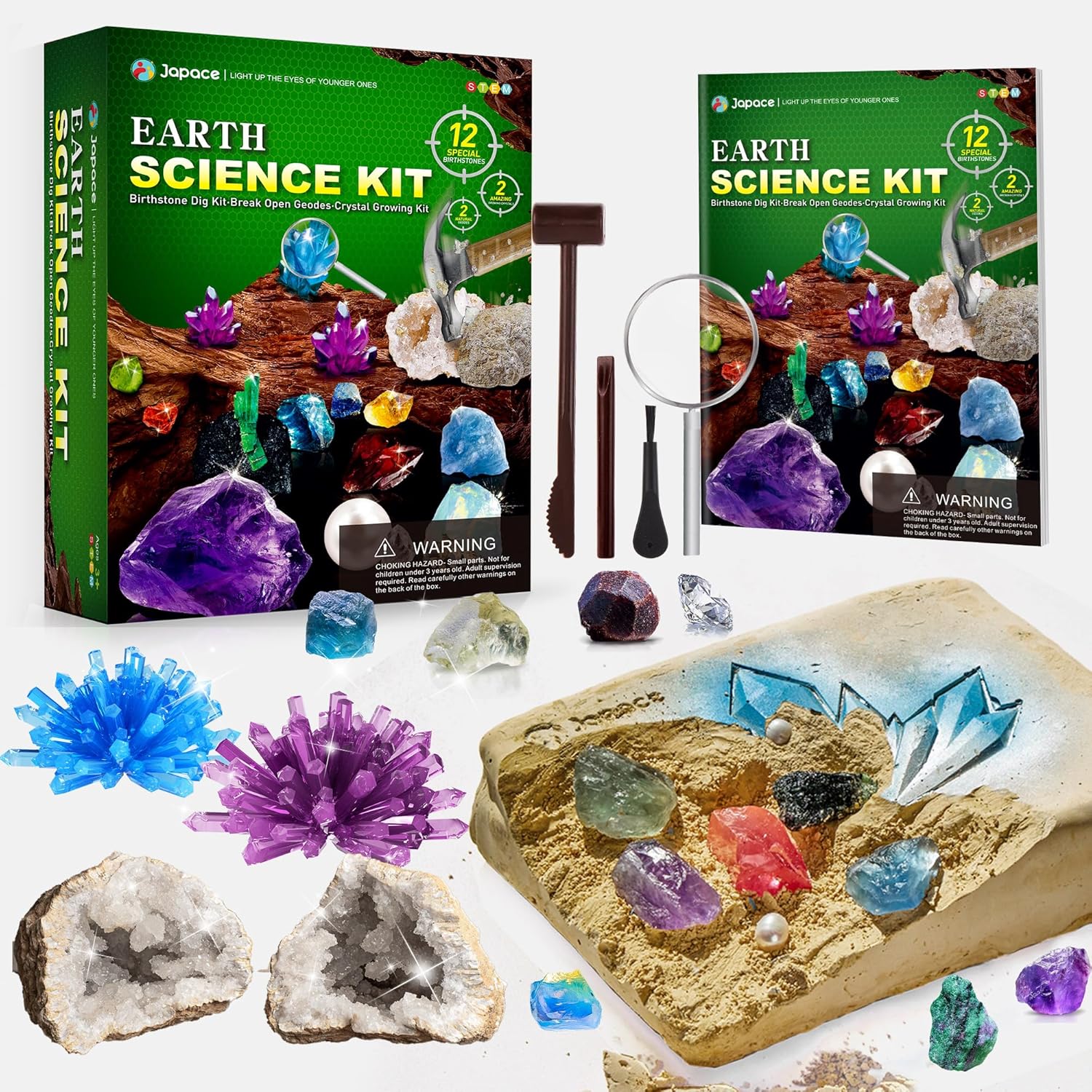 Earth Science Kits for Kids Age 6-8-12-14, Birthstone Gems Dig Kit | Geology Kit with Break Your Own Geodes, Crystal
