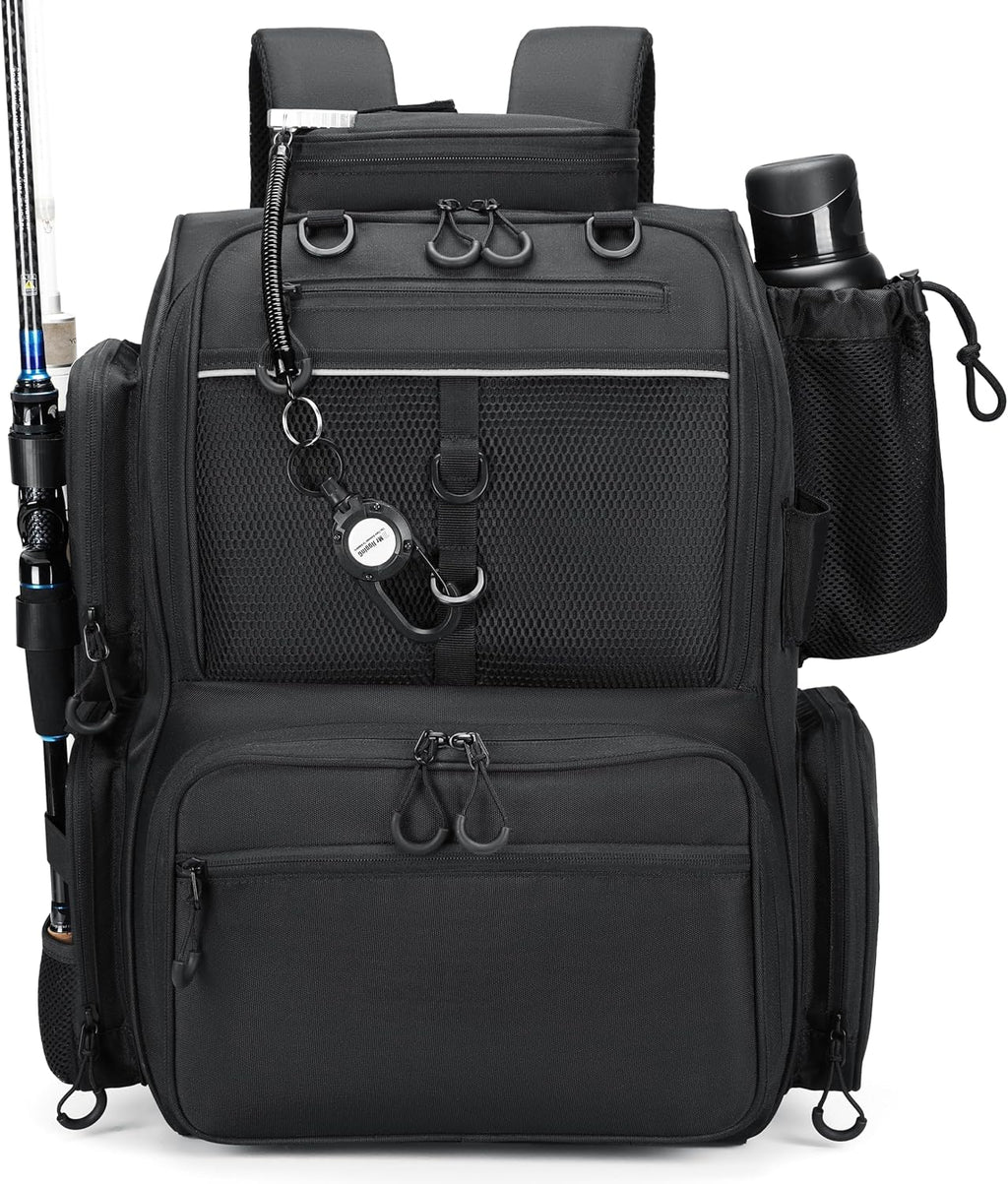 Fishing Tackle Backpack with Rod Holders, Bottle Holder, Storage Bag Store Fishing Gear