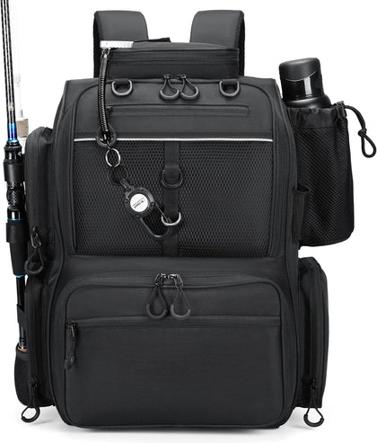Fishing Tackle Backpack with Rod Holders, Bottle Holder, Storage Bag Store Fishing Gear