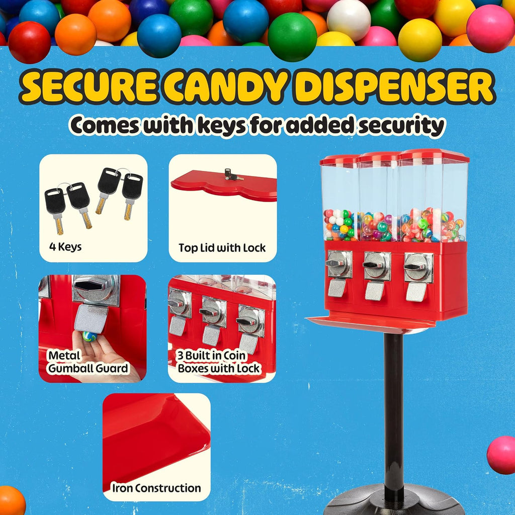 Popcorn 3 Compartment Gumball Machine, Red