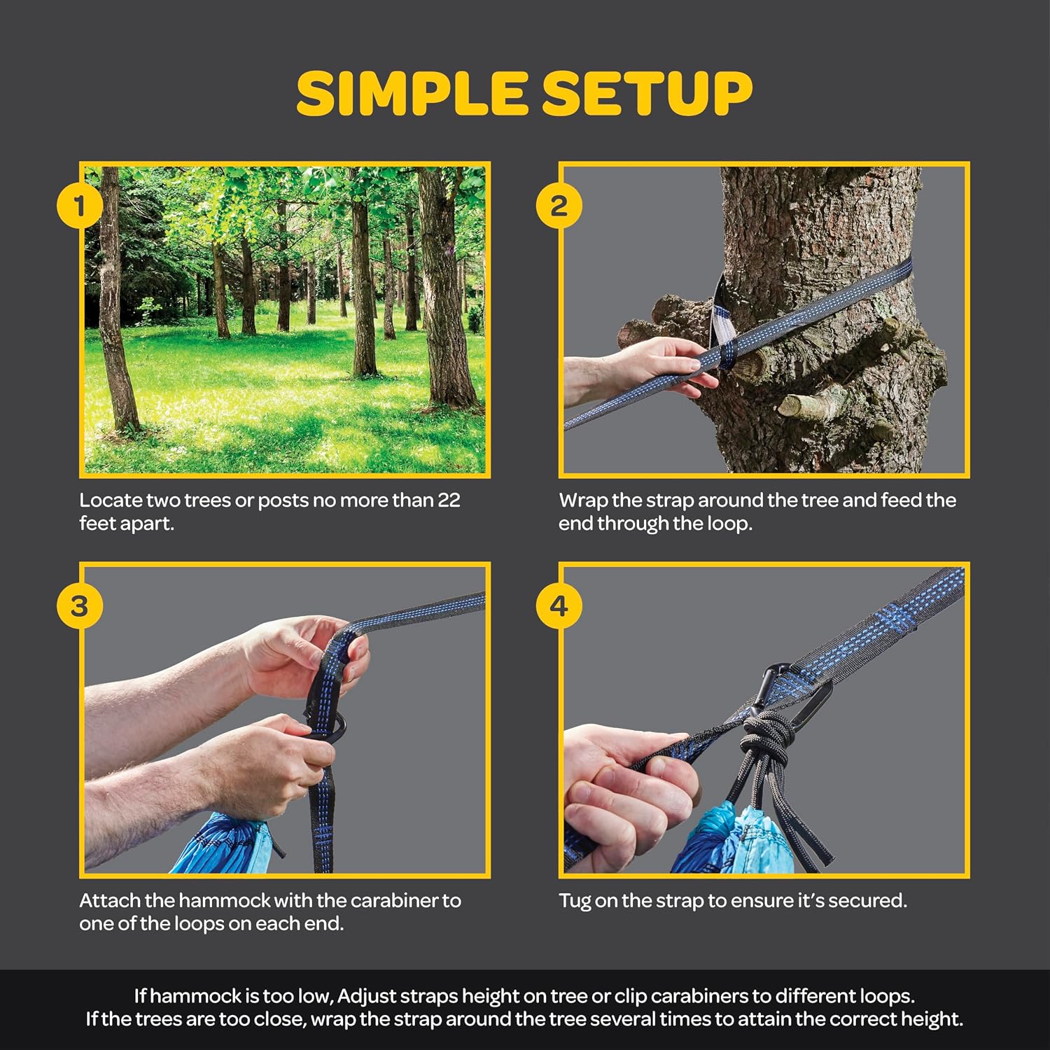 Durable Hammock 400 lb Capacity, Nylon Camping Hammock Chair - Double or Single Sizes w/Tree Straps and Attached