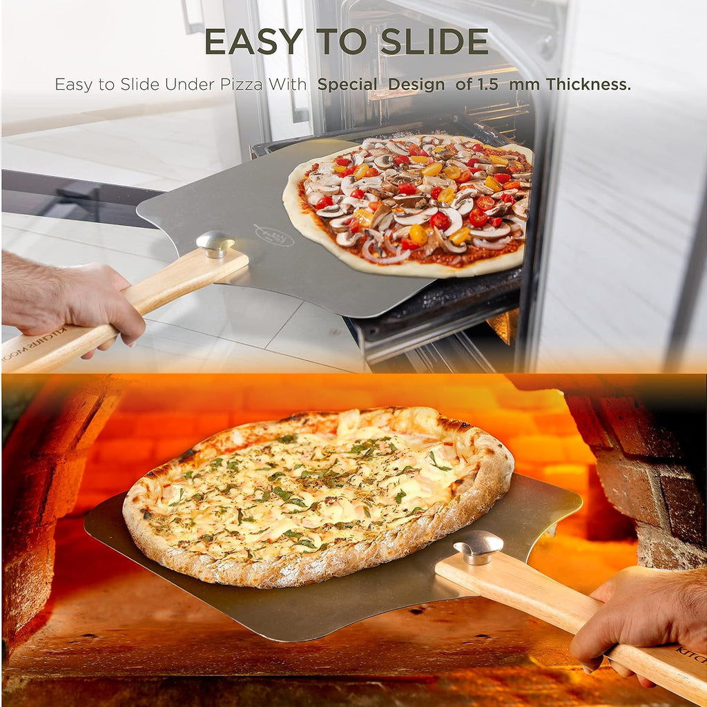 Large Pizza Peel 16 inch - Extra Large Metal Pizza Peel with 14 inch Stainless Steel Pizza Cutter Rocker, Pizza