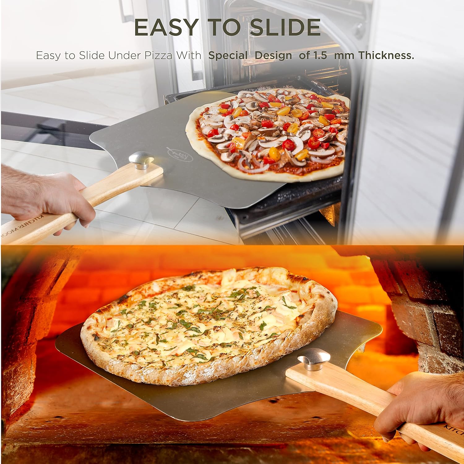 Large Pizza Peel 16 inch - Extra Large Metal Pizza Peel with 14 inch Stainless Steel Pizza Cutter Rocker, Pizza