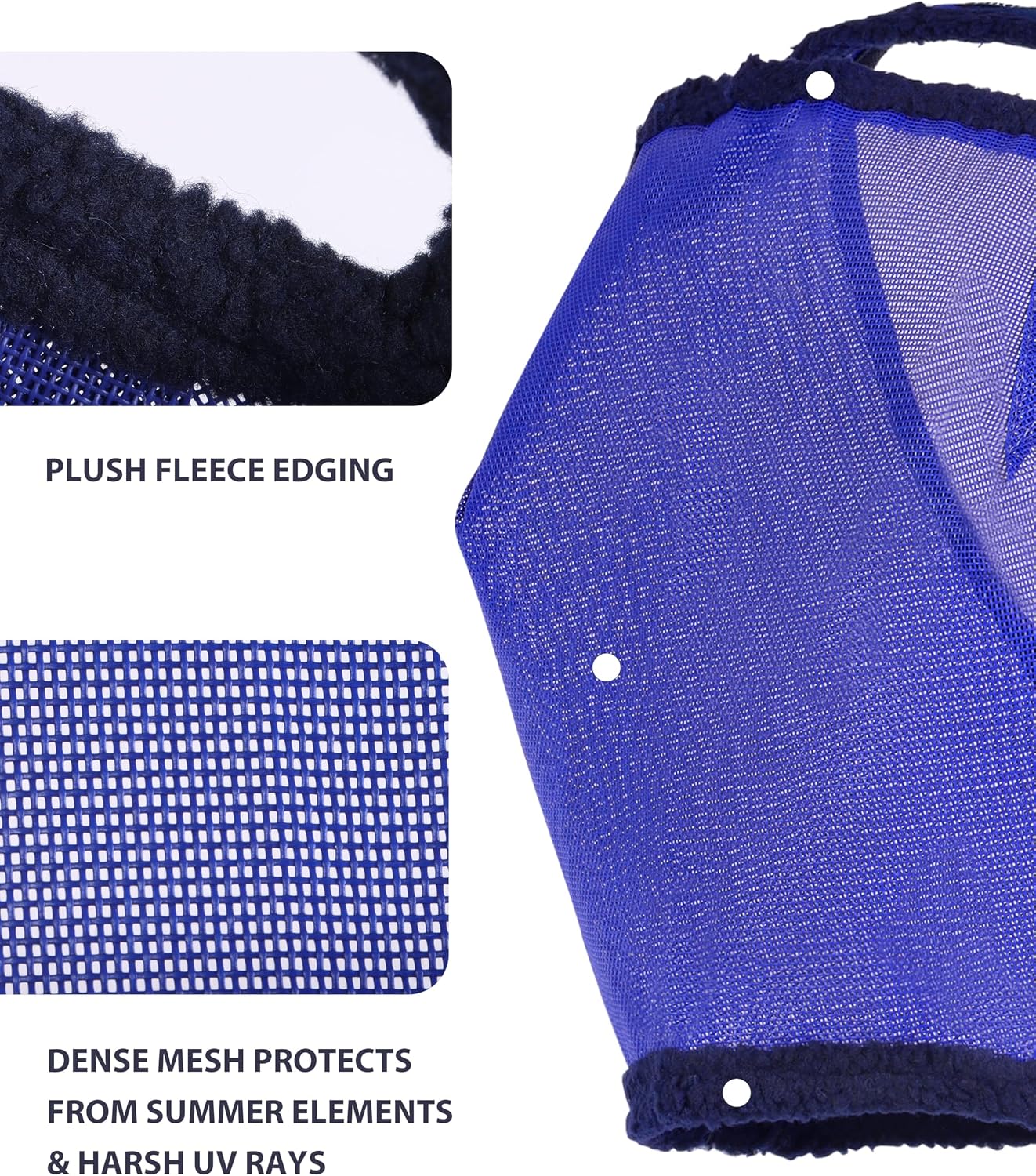 All-Round Mesh Horse Fly Mask UV Protective with Fleece-Padded Edging Deep Navy L