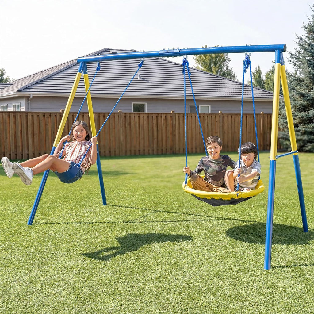 My 1st Swing & Saucer Outdoor Playset for Backyard, Belt Swing & 32" Saucer Swing, 300lbs 6.17FT Heavy-Duty Metal
