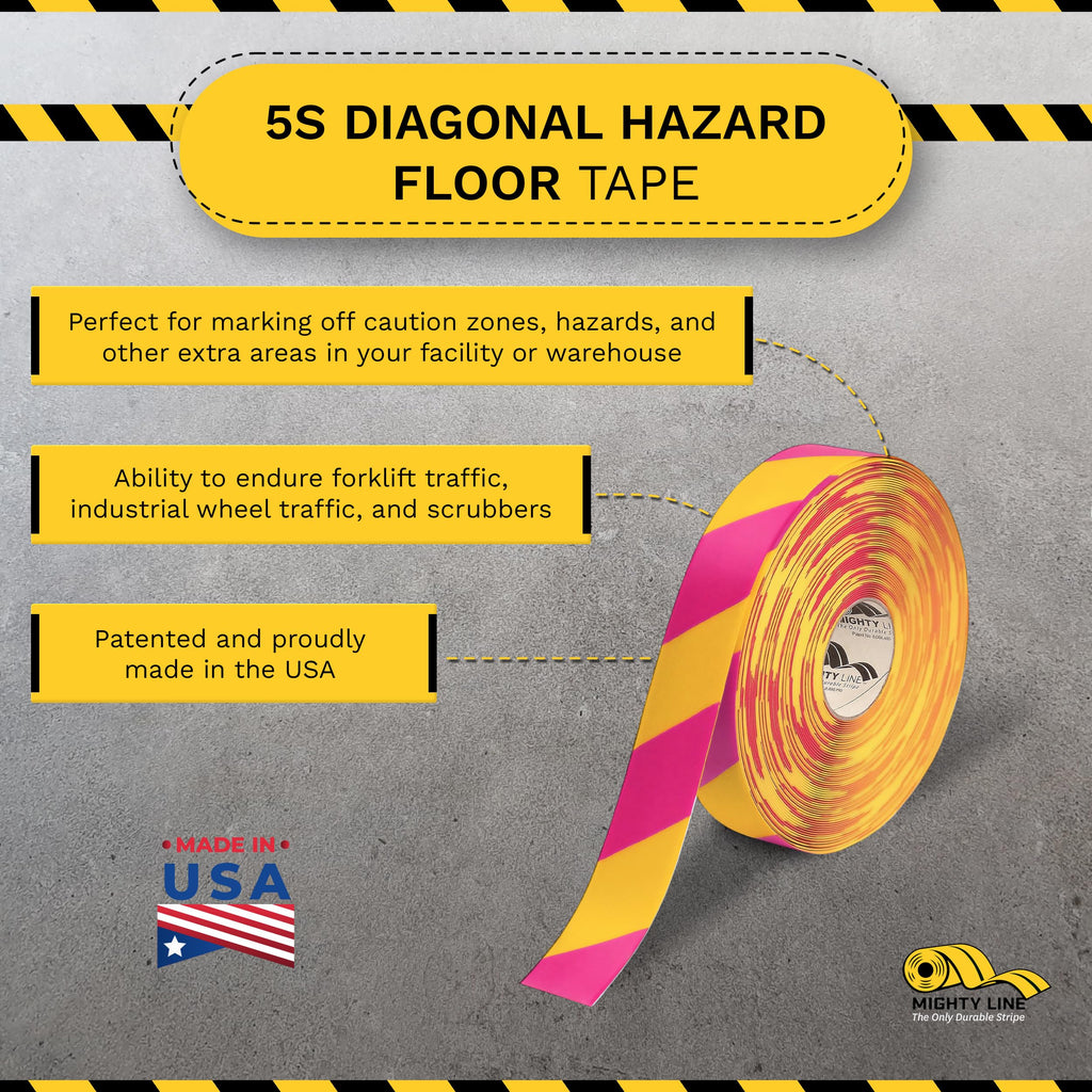 Diagonal Hazard Floor Marking Tape, 100 ft Roll