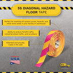 Diagonal Hazard Floor Marking Tape, 100 ft Roll