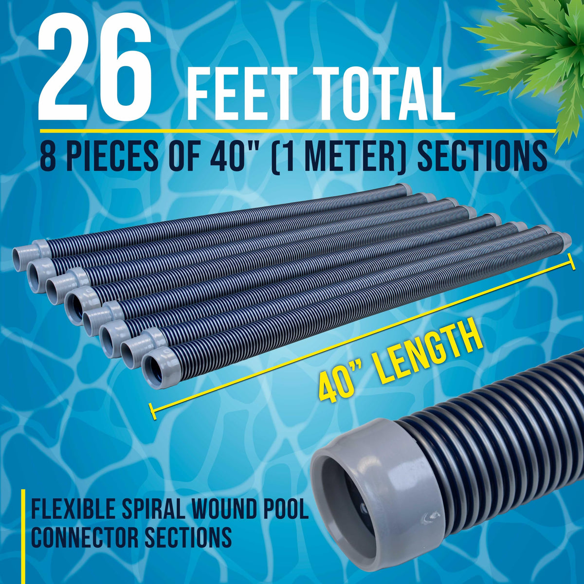Pool Vacuum Hose, 8 Piece Pool Hose Set, 40" Blue Flexible