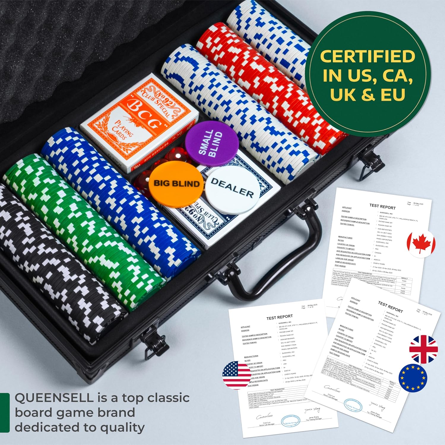 Poker Set with 300 Professional Weight Poker Chips for Texas Holdem – Poker Chip Set with Aluminum Carrying Case