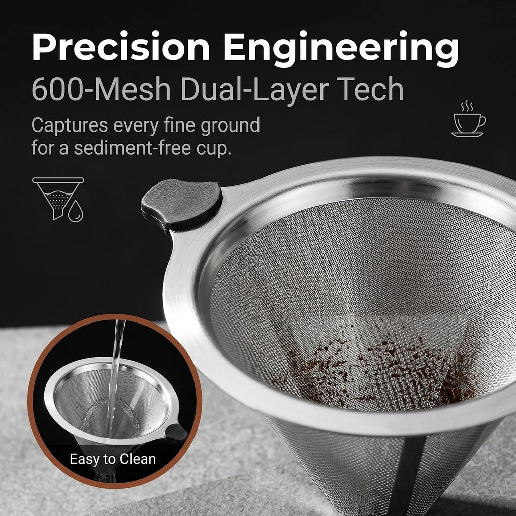 Pour Over Coffee Maker, 8 Cup Borosilicate Glass Pour Over Coffee Dripper with Reusable Stainless Steel Filter