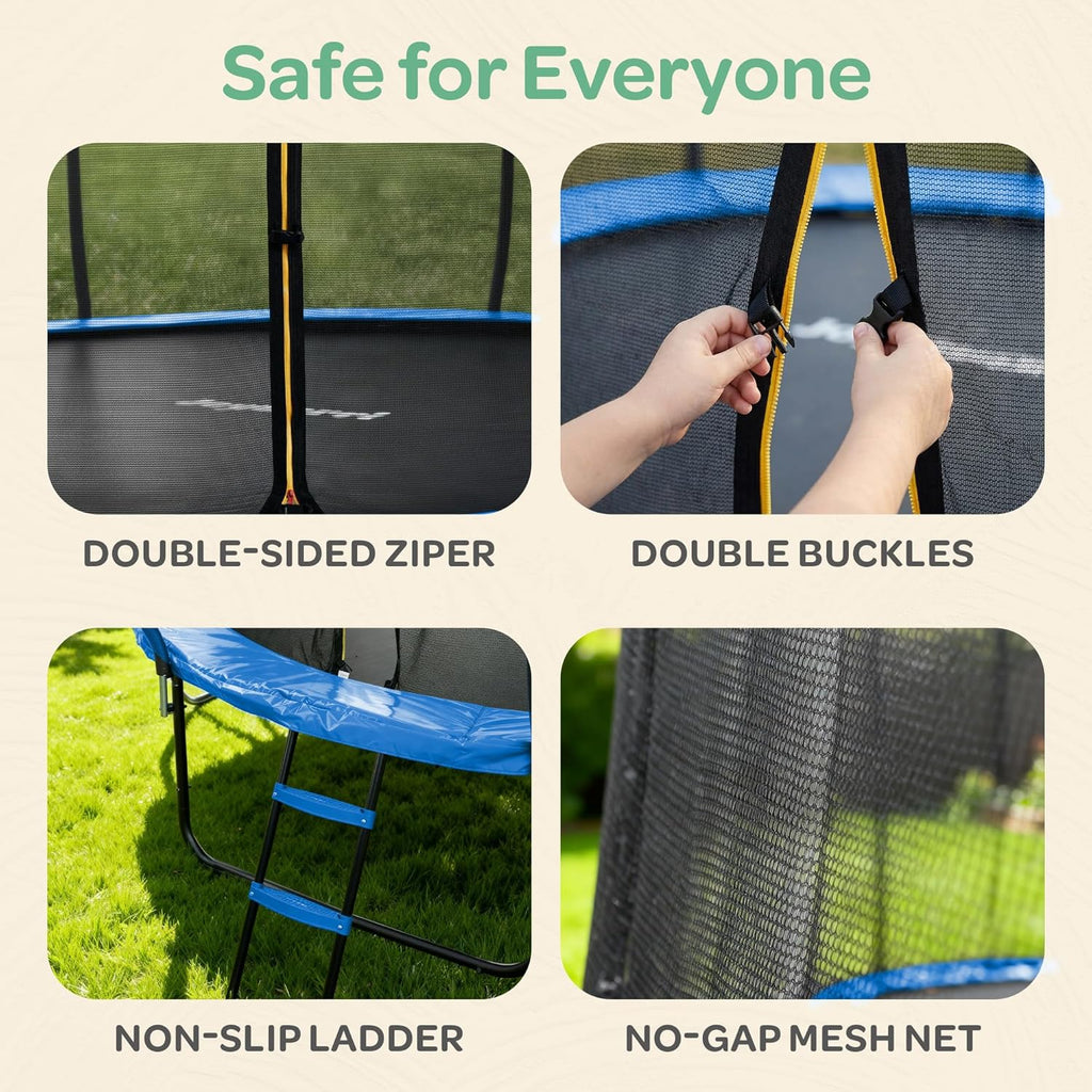 Trampoline Outdoor - Upsurge ASTM Certified Safe 8Ft 10Ft 12Ft 14Ft 15Ft 16Ft Recreational Trampoline for Kids and